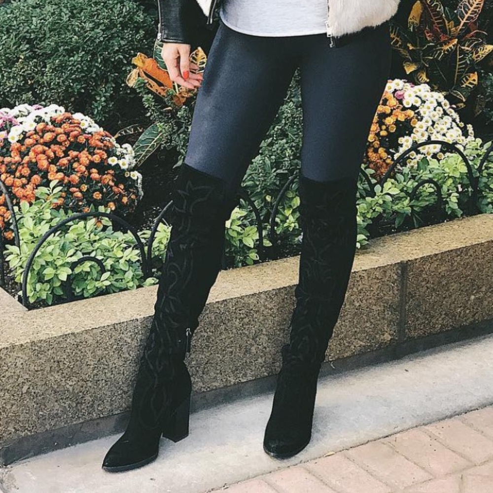 DOLCE VITA WOMEN’S SOLEI BOOT Black Western Knee High Heeled Boots Size 9